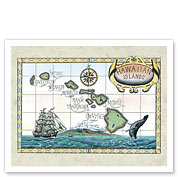 Vintage Style Map of the Hawaiian Islands - Giclée Art Prints & Posters