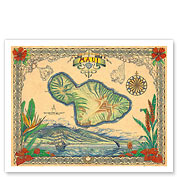 Vintage Style Map of the Island of Maui, Hawaii - Fine Art Prints & Posters