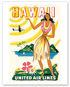 United Air Lines: Hawaii - Only Hours Away - Giclée Art Prints & Posters