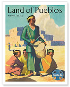 Santa Fe Railroad, Land of Pueblos, Native American Indians, New Mexico - Giclée Art Prints & Posters