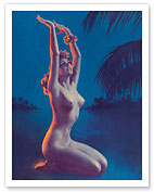 Starry Night in Hawaii - Tropical Nude Hula Dancer - Fine Art Prints & Posters