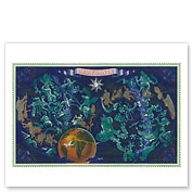 Aviation Sky Map, Star Constellations and Zodiac - Giclée Art Prints & Posters