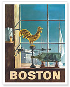 Boston - Ship in a Bottle - Rooster Weathervane - c. 1950's - Fine Art Prints & Posters