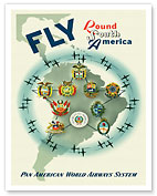 Pan American: Fly Round South America, Map and Coats of Arms - Giclée Art Prints & Posters