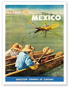 Direccion General de Turismo: Lake Chapala, Mexico, Men in Canoes - Fine Art Prints & Posters