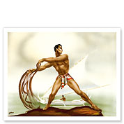 Hawaiian Net Fisherman with Outrigger - Fine Art Prints & Posters