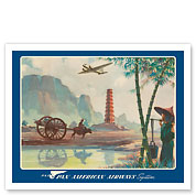 Asia - Wings Over the World - Pan American Airways System - Chinese Pagoda - c. 1930's - Fine Art Prints & Posters