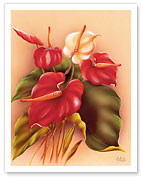 Hawaiian Red and White Anthuriums - Giclée Art Prints & Posters
