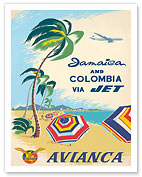 Jamaica & Columbia via Jet Travel Avianca - Giclée Art Prints & Posters