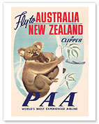 Fly to Australia and New Zealand - Koala - Giclée Art Prints & Posters