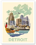 Detroit, Michigan - Detroit Skyline - c. 1950's - Fine Art Prints & Posters