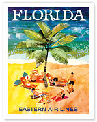 Florida - Eastern Air Lines - Sunbathers around Palm Tree - Giclée Art Prints & Posters