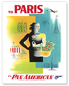 Pan American Airlines To Paris, France - Woman with Flower Basket - Fine Art Prints & Posters