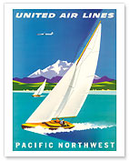 United Airlines Pacific Northwest Sailboat - Fine Art Prints & Posters