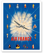 Airline World Destinations - Dewoitine D.338 Tri-Motor Airplane - c. 1940 - Fine Art Prints & Posters