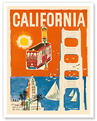 California - San Francisco Cable Car, Golden Gate Bridge - c. 1950's - Fine Art Prints & Posters
