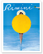 Rimini, Italy - Italian Girl with Sun Beach Umbrella - Fine Art Prints & Posters