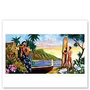 Surfing In Paradise, Hawaii - Giclée Art Prints & Posters