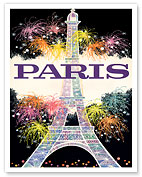 Paris, France - Fireworks at Eiffel Tower - c. 1960's - Fine Art Prints & Posters