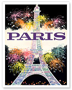 Paris France - Fireworks at Eiffel Tower - c. 1960's - Fine Art Prints & Posters