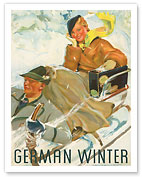 German Winter - Couple Sledding - Fine Art Prints & Posters