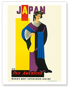 Pan Am - Japan via Pan American Airways, Geisha with Fan - Giclée Art Prints & Posters