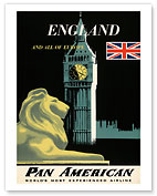 Pan American World Airways - England And All Of Europe, Big Ben and British Flag - Fine Art Prints & Posters