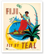 Tasman Empire Airways Limited - Fiji Fly by TEAL, Fijian Native Poles a Canoe - Fine Art Prints & Posters