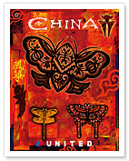 China - Kites in the Shape of Dragonflies and Butterflies - United Air Lines - Fine Art Prints & Posters