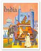 India - Regal Elephant with a Brightly Colored Howdah (Carriage) - Fine Art Prints & Posters