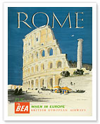 Rome, Italy - The Colosseum, Flavian Amphitheatre - BEA (British European Airways) - Giclée Art Prints & Posters