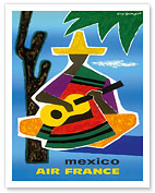 Mexico - Aviation - Mexican Guitar Player in Sombrero and Pancho - Fine Art Prints & Posters