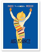 Paris Mexico - Aviation - Native Mexican in Sombrero and Poncho - Fine Art Prints & Posters