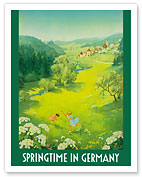 Springtime in Germany - Girls playing on Blooming German Valley - Fine Art Prints & Posters