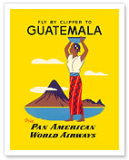 Fly by Clipper to Guatemala via Pan American World Airways - Native Indian Woman, Pacaya Volcano - Fine Art Prints & Posters