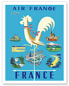 French Aviation - Gallic Rooster Weathervane and French Landmarks - Fine Art Prints & Posters