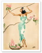 Magnolia, Hawaiian Woman with Flowers - Fine Art Prints & Posters