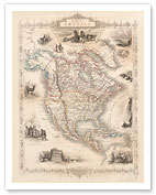 Vintage Map of North America - Central America from Greenland to Panama - c. 1851 - Fine Art Prints & Posters