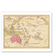 Map of Oceanica - Australia, Hawaii, Pacific Islands, Malaysia, Polynesia and Australasia - Giclée Art Prints & Posters