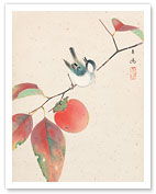 Persimmon and a Japanese Sparrow - Fine Art Prints & Posters
