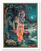 Lord Krishna The Enchanter - God of Love Playing his Flute - Giclée Art Prints & Posters