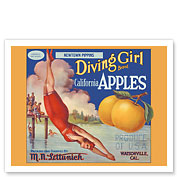 California Apples - Newtown Pippins - Diving Girl Brand - c.1920's - Giclée Art Prints & Posters