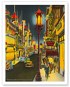 San Francisco, California - Chinatown at Night - c. 1950's - Fine Art Prints & Posters