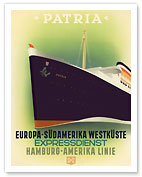 Europa Südamerika Westküste (Europe to South America West Coast) - Steamship S.S. Patria - Hamburg-Amerika Linie (Hamburg-American Line) HAPAG - Fine Art Prints & Posters