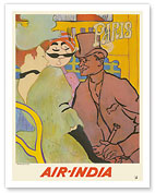 Paris, France - Air India's Maharaja in L'Anglais au Moulin Rouge (The Englishman at the Moulin Rouge) - With Apologies to Lautrec - Air India International - Fine Art Prints & Posters