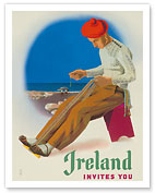 Ireland Invites You - Irishman Weaving Crios Cord Belt - Fine Art Prints & Posters