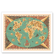 Map of World - TAI Airlines (Transports Aériens Intercontinenteaux) - Fine Art Prints & Posters