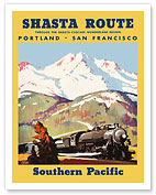 Portland To San Francisco - Shasta Route through the Shasta-Cascade Wonderland Region - Southern Pacific Railroad - Giclée Art Prints & Posters