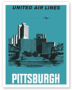 Pittsburgh, Pennsylvania USA - United Air Lines - Allegheny and Monongahela Rivers - Fine Art Prints & Posters