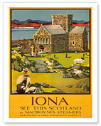 Iona - See this Scotland by MacBraynes Steamers - Celtic Cross at Iona Abbey - Fine Art Prints & Posters